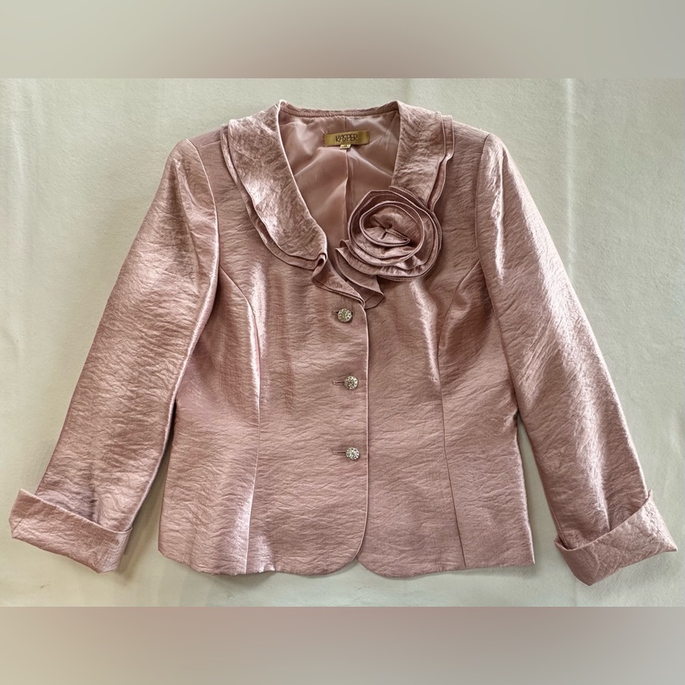 Dusty Pink Kasper Jacket with Rosette Accent & Vintage Faux Jeweled Buttons (12) - Picture 7 of 17